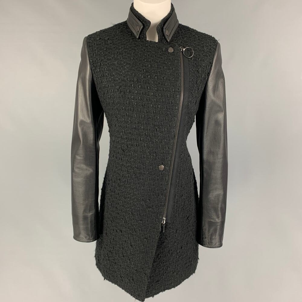 AKRIS Size 6 Black Wool Blend Lamb Skin Zip Up Jacket